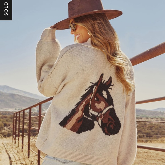 Vici Sweaters - Vici Cream Sweater with Horse Design